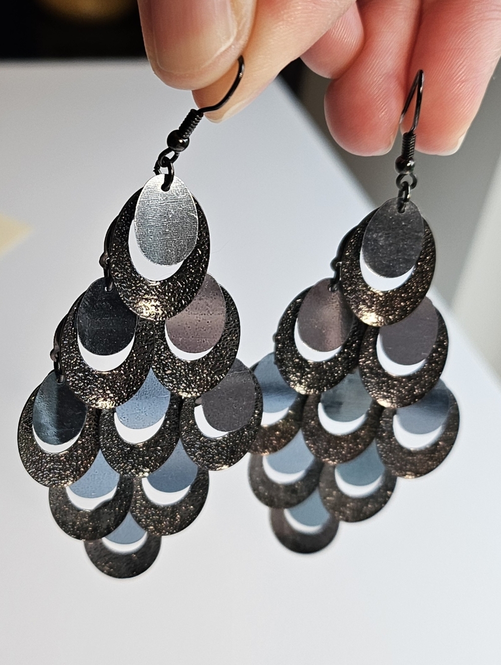 Black Layered Teardrop Dangle Earrings - Unbranded